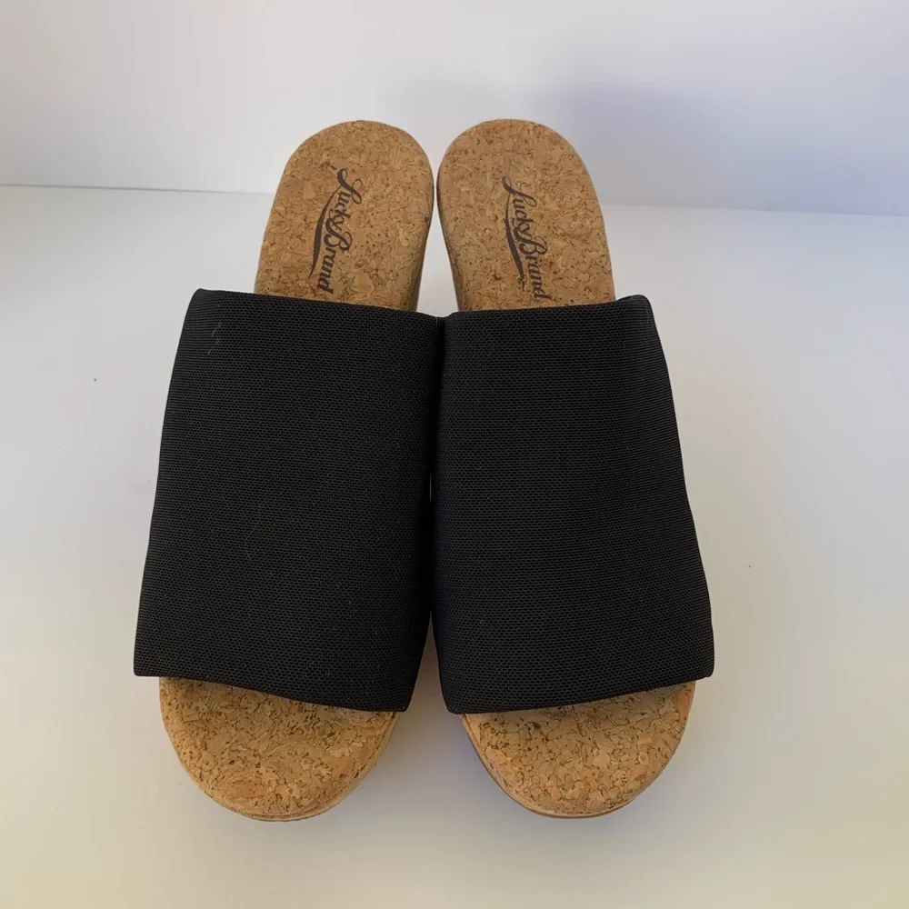 Lucky Brand Navy Fabric Cork Wedge Slide
